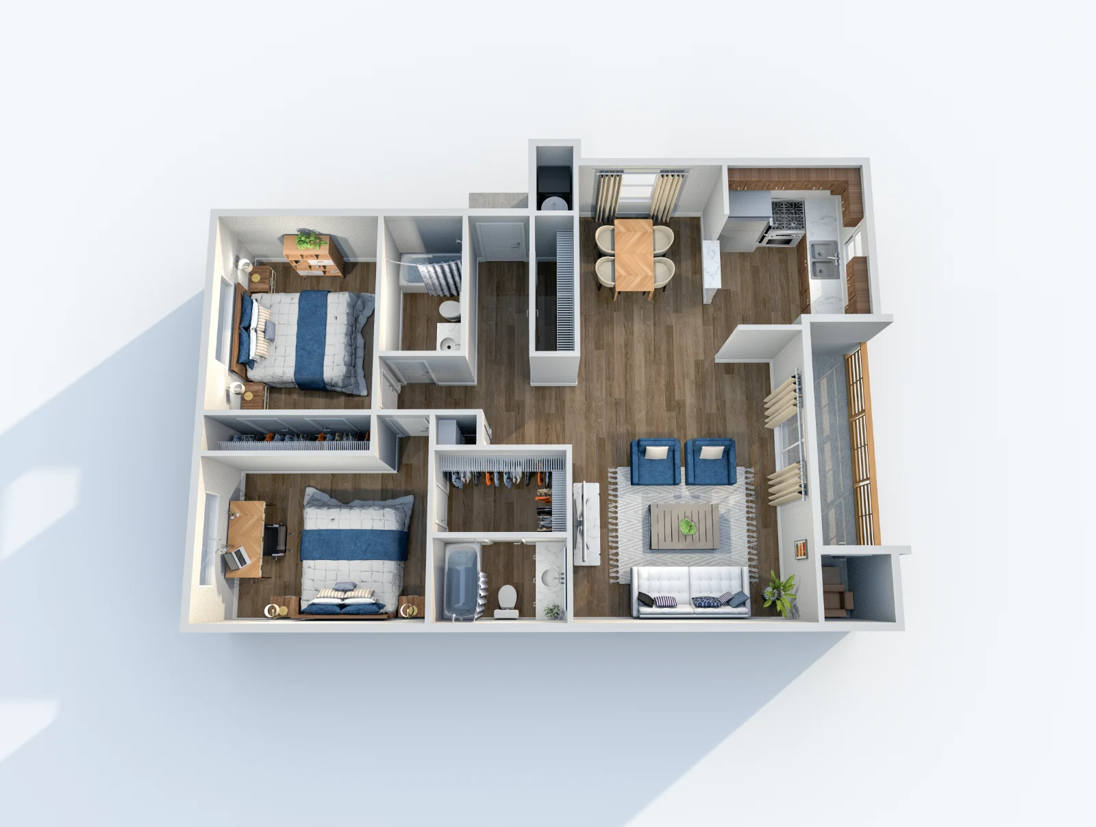 Boat House — floor plan, Plan B2 · 2 bed · 2 baths · 942 sq ft